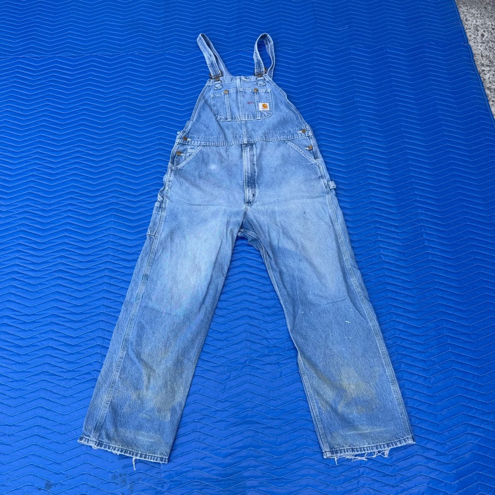 Carhartt R07 DST Mens Size 40x32 Denim Blue Stonewash Work Utility Bib Overalls